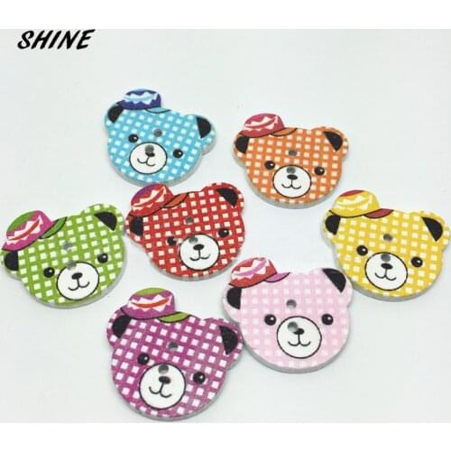 Wooden Sewing Buttons Scrapbooking Bear Colorful Mixed 2 Holes 28 x 24mm 12 PCs Costura Botones decorate bottoni botoes