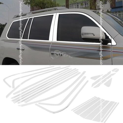 For Toyota Land Cruiser 2008-2020 Chrome stainless Car Full Window Strips Frame Sill Trim Cover Car Accessories