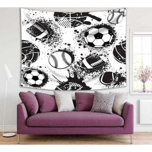 Tapestry Baseball Football Basketball Rugby Ball Pattern Paint Splash Grunge Black and White Artwork Printed