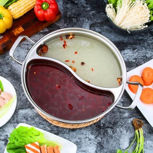 32cm Hot Pot 304 Stainless Steel Divided Pot Induction Cooker Gas Stove Compatible Pot Home Kitchen Cookware Soup Cooking Pot