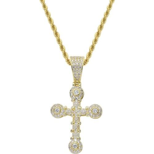 Hip Hop AAA Cubic Zirconia Paved Bling Iced Out Cross Pendants Necklace for Women Men Rapper Jewelry Gold Silver Color
