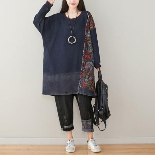 Johnature Autumn Winter Loose Comfortable O-neck Patchwork Retro Sweatshirt 2021 New Women Pullover Long Sweatshirt