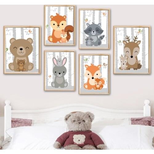 Elephant Cat Lion Rabbit Deer Monkey Fox Bear Wall Art Canvas Painting Nordic Posters And Prints Wall Pictures Kids Room Decor