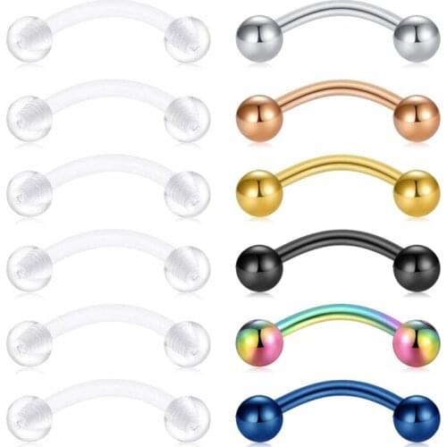 14G Clear Bioflex Eyebrow Piercing Rings Curved Barbell Cartilage Tragus Lip Helix Belly Button Body Piercing Jewelry