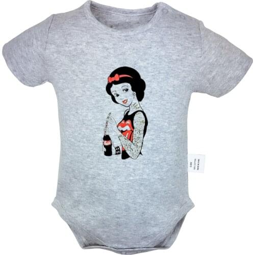 Cute Snow White with Flowers Design Newborn Baby Boys Girls Outfits Jumpsuit Print Infant Bodysuit Clothes 100% Cotton Sets