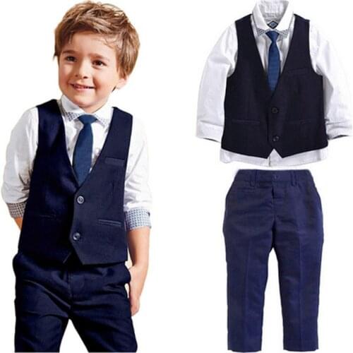 3pcs Set Autumn Childrens Leisure Clothing Sets Baby Boy Clothes Vest Gentleman Suit for Weddings Formal Clothing Suits