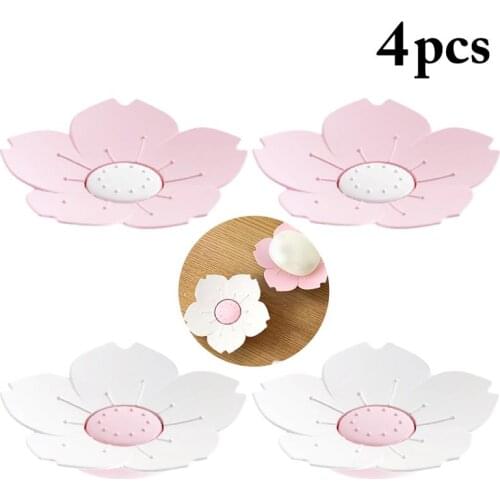 4 Sets Soap Box Cute Sakura Shape Soap Tray Soap Holder Soap Dish for Bathroom