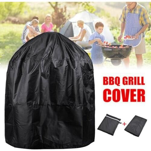 BBQ Grill Cover Outdoor Dust Waterproof Heavy Duty Grill Cover Round Barbecue Grill Rain Protective Cover Black 58x77cm