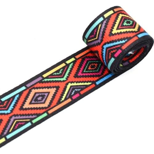 1.5"Red Ribbons Webbing Belt Knit Tape Ribbon Ethnic Geometric Pattern Webbing for Bag Crafts Accessories Textile Sewing