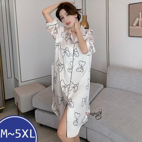 Plus Size Summer Satin Nightgown NightDress 3XL 5XL Women Pyjamas Nightgrown Silk Full Sleeve Lingerie Nightwear Nighties Pijama