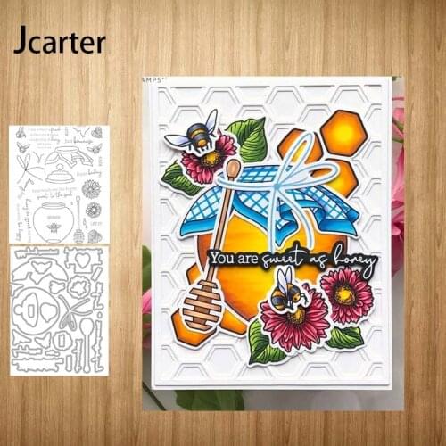 New Design Honey Jar Bee Flowers Metal Cutting Dies and Clear Stamps Craft Stencil Scrapbooking Album Paper Make Template Decor