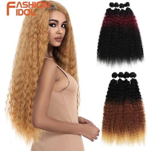 FASHION IDOL Loose Wave Hair Bundles 4Pcs/Pack 26 inch Ombre Brown 613 Red Soft Synthetic Hair Bundles Weave Hair Extensions