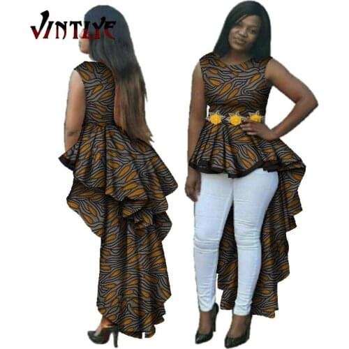 2021 Summer Africian Femme Top Sleeveless Africa Style Lady Shirts with Swing Floral Printed Casual African Women Clothes WY145