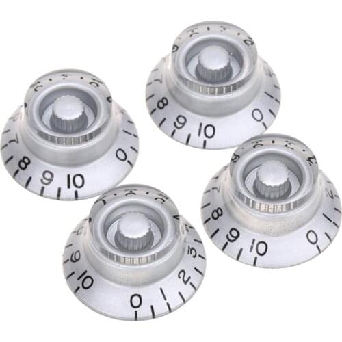 Musiclily Pro Metric Size 18 Splines Guitar Bell Top Hat Knobs for Epiphone Les Paul SG Style, Silver (Set of 4)