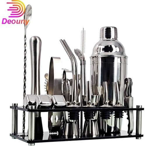 DEOUNY 23PCS Bartender Kit Cocktail Shaker Set Of Stainless Steel Acrylic Stand For Mixed Drinks Martini Bar Tools