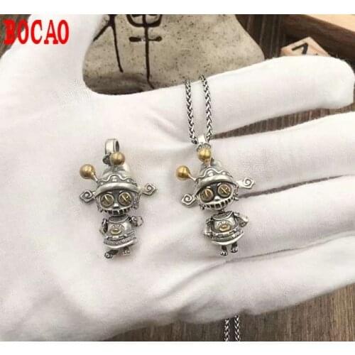 Real 925 Sterling Silver Little Fortune God Voodoo Witch Funny Doll Necklace Pendant