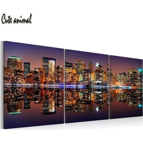 New York Water Reflection Building Diy Square drill diamond painting cross stitch Full 100% cover full embroidery diamond 3 pcs