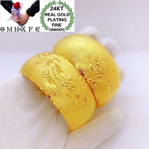 OMHXFC Wholesale YM09 European Fashion Woman Mother Party Birthday Wedding Gift Dragon Phoenix Flower 24KT Gold Bracelet Bangle