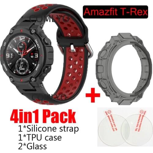 4in1 Silicone Band For Huami Amazfit T-Rex Pro Watch Strap Sport Breathable Bracelet For Amazfit T-Rex Pro Case Cover Glass Film