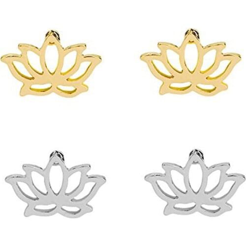 Lotus flower stud earrings for women vintage india jewelry stainless steel simple post earring rose gold friendship gifts bff