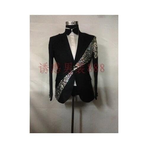 Luxury customs making rhinestone beading sewing black beading jacket club/show/red carpet/tuxedo jacket