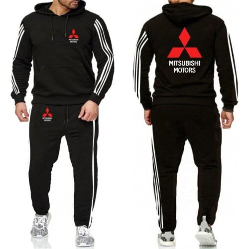 Hoodies Men Mitsubishi Car Logo Casual Fashion Harajuku Printed Sweatshirt Fashion Men Hoodie+Pants 2Pcs Sporting Tracksuit