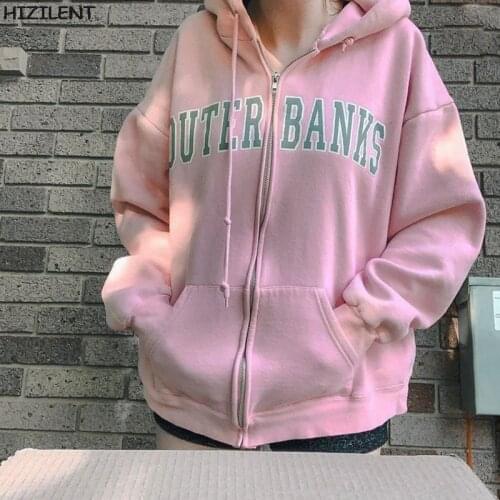 Y2K Women hoodie Harajuku Korean Kawaii OverSized long-sleeved hooded Letter print jackets coat Pink vintage student girl top
