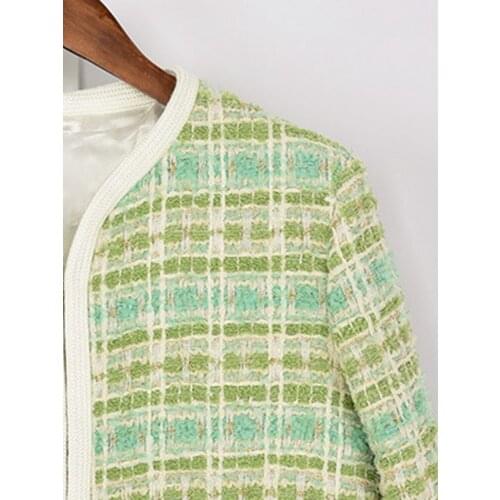 2021 Spring and Summer Ladies Jacquard Round Neck Tweed Woven Short Jacket
