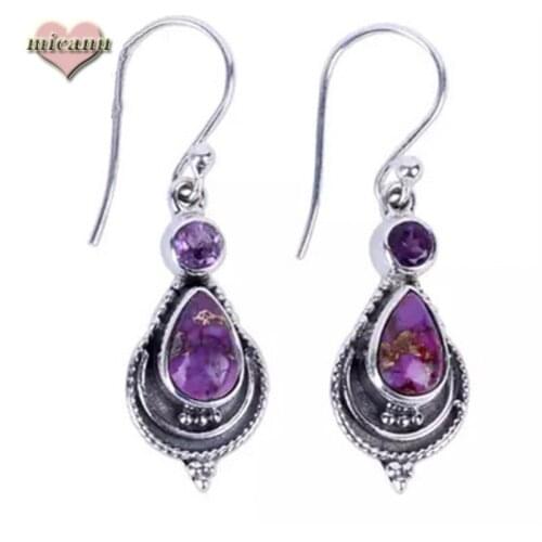 Women Accessories Long Earrings Copper Purple Stone Luxury Brand Retro Drop Vintage Big Boho Jewelry Aesthetic Accesories Indian
