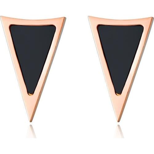 JeeMango Classic Triangle Black Shell Stud Wedding Earrings For Women Stainless Steel Female Earrings Jewelry Brincos E17052