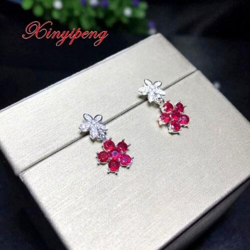 Xin yi peng 925 silver inlaid natural ruby eardrop, woman eardrop, anniversary birthday gift