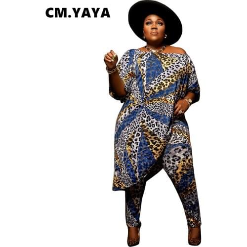 CM.YAYA Women Plus Size Set Leopard Print Loose Long Tops and Stretchy Pants Two 2 Piece Sets Fashion Outfits Fall Tracksuits