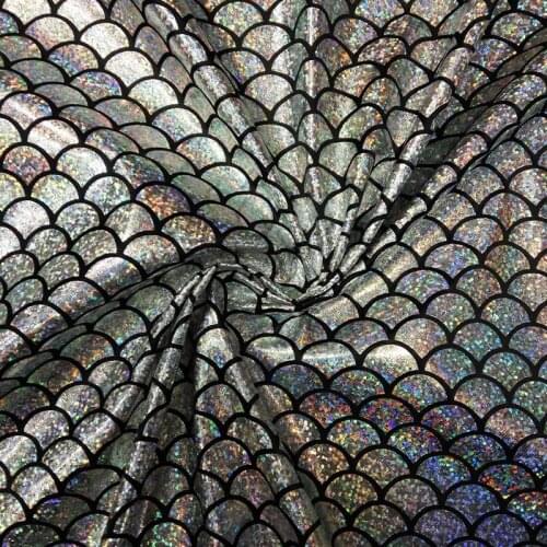 1.5m*1m Symphony Laser Fish Scale Pattern Bronzing Fabric Toy Decoration Cloth Stage Performance Clothing Fabric for DIY Sewing