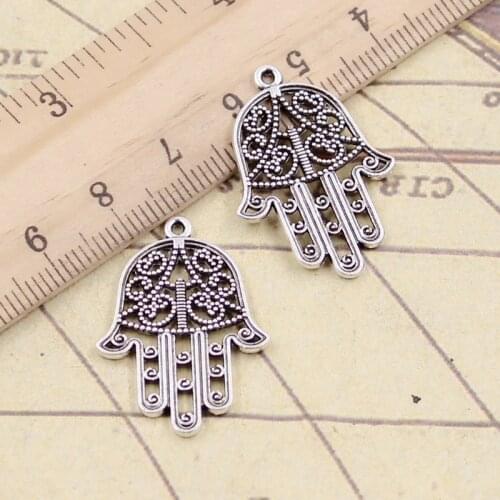 10pcs Charms Fatima Hand Hamsa Palm Protection 30x22mm Tibetan Bronze Silver Color Pendants Antique Making DIY Handmade Craft