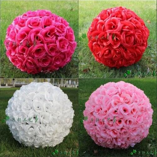 12 Inch Elegant Artificial Silk Rose Flower Kissing Ball 7 Colors For Wedding Christmas Ornaments Party Decoration Supplies