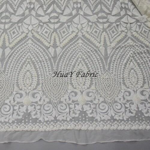 125CM Width High quality White tulle lace fabric sequin fabric for wedding lace dress