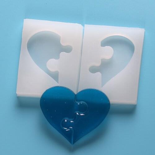 2PCS/set Puzzle Heart Valentine Silicone Pendant Mold Resin Craft DIY Mould Tools for Jewelry Pendant Charm Making Decorating