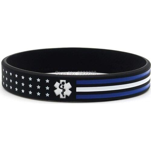 300pcs Thin White Line American Flag wristbands silicone bracelets