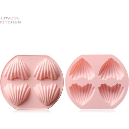 4-Hole Heart-shaped Madeleine Cake Mold DIY Shell-shaped Chocolate Pastry Silicone Mold Baking Cake Decoration Accessories