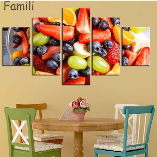 5 Panels 2018 Hot Free shipping wall Decor oil painting for kitchen Fruits printed on canvas decorative canvas painting no frame