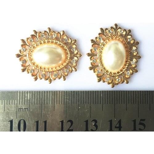 5Pcs/lot OVAL Flower Pearl Alloy Buttons Gold For Wedding Clothing Decoration Diy Craft Diamond Crystal Bow Bride Accessories