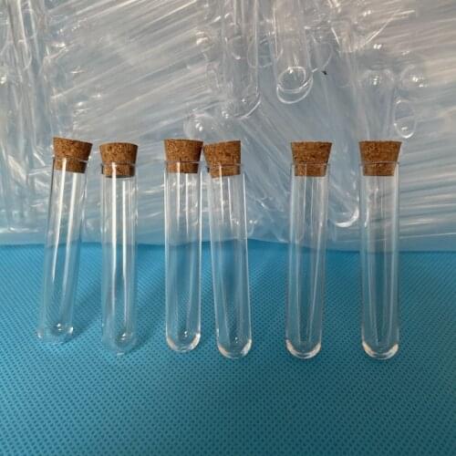 500pcs 12x60mm Lab Clear Plastic test tube with Cork Cap Stopper Round bottom Laboratory or Wedding favours Spice Tube