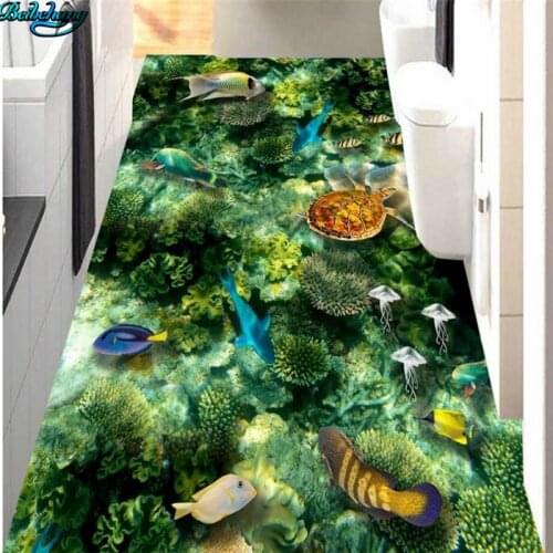 Beibehang Large custom underwater world 3D floor tiles living room bedroom wall kitchen bathroom home decoration
