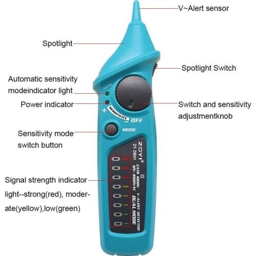 Non-Contact Voltage Detector AC Voltage Tester Pen with LED Light Voltage Indicator 12-1000V Adjustable sensitivity