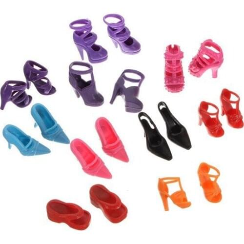 Free shipping 100Pairs/lot High Quality High-heel Shoes For Barbies Dolls Mixed Styles Sandals Slippers 10Pairs/Pack Doll Shoes