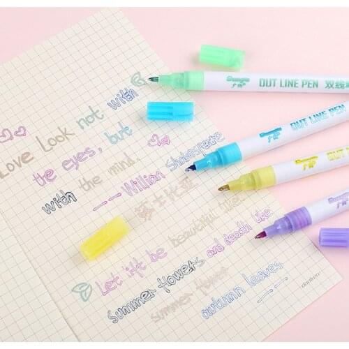 12 Colors Glitter Metallic Double Line Contour Markers Pens for Kids Adults Greeting Cards Doodle Scrapbook DIY Crafts