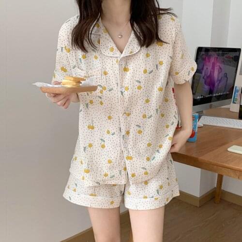 Fdfklak Cotton Linen Leisure Home Clothes Nightwear Summer New Womens Pajamas Set Short Sleeve Floral Print Loungewear