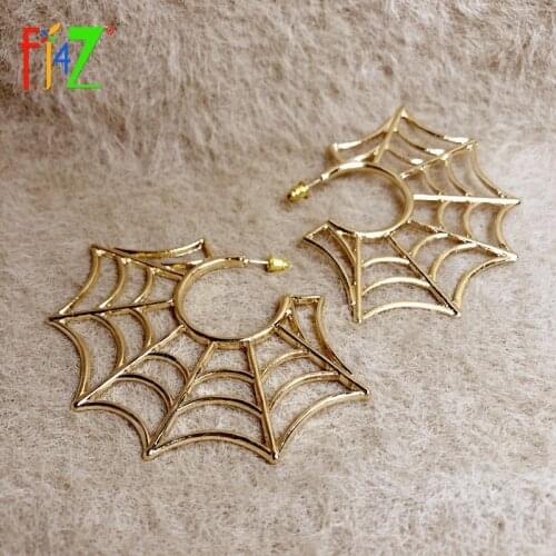 F.J4Z Fashion Chic Earrings Women Star Unusual Earrings Gold Color Alloy Spider Web Hoop Earrings Lady Hallowee Jewelry Dropship
