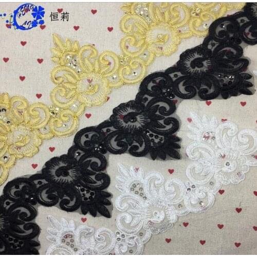 Hot 10 Yards Delicate Glitter Gold Wedding Dress Sequined Lace Applique Gold Thread Guipure Gold Lace Trim Accessories Wholesale