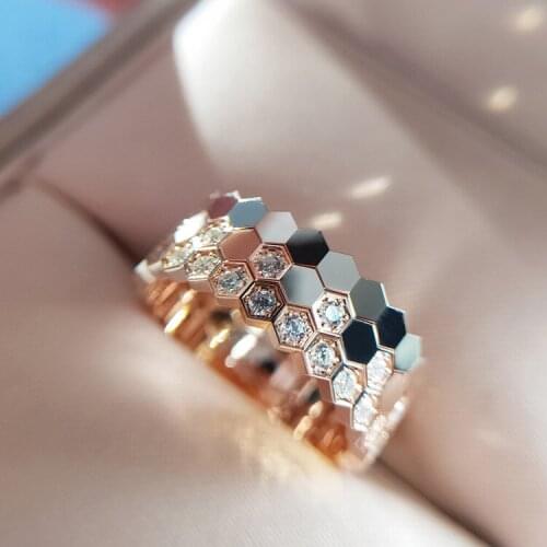 Exquisite Polygon Beehive Ring Fashion Simple White Cubic Zirconia Cocktail Womens Ring Bridal Wedding Jewelry Lovers Gifts